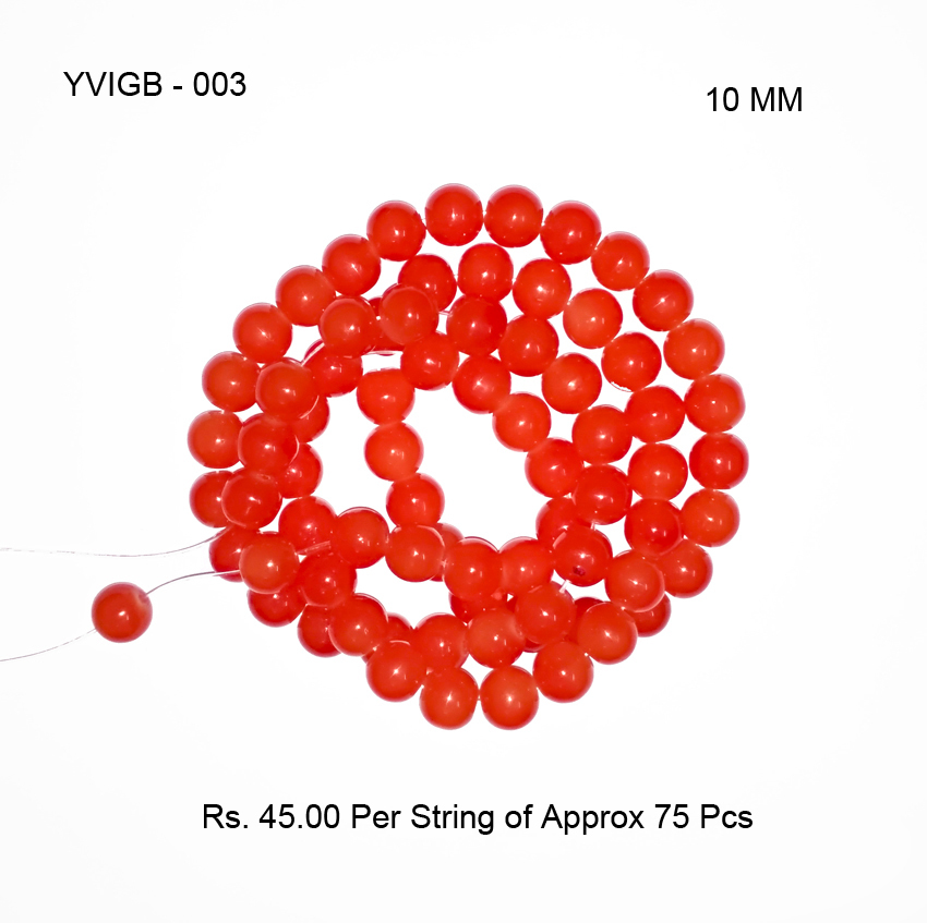 Colour Round Glass Beads - 10 Mm, Mixed Colour, Hand-dyed Polished Finish, Glass Material