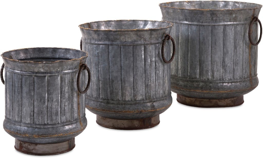 Galvanized Planters On Stand -Set Of 2