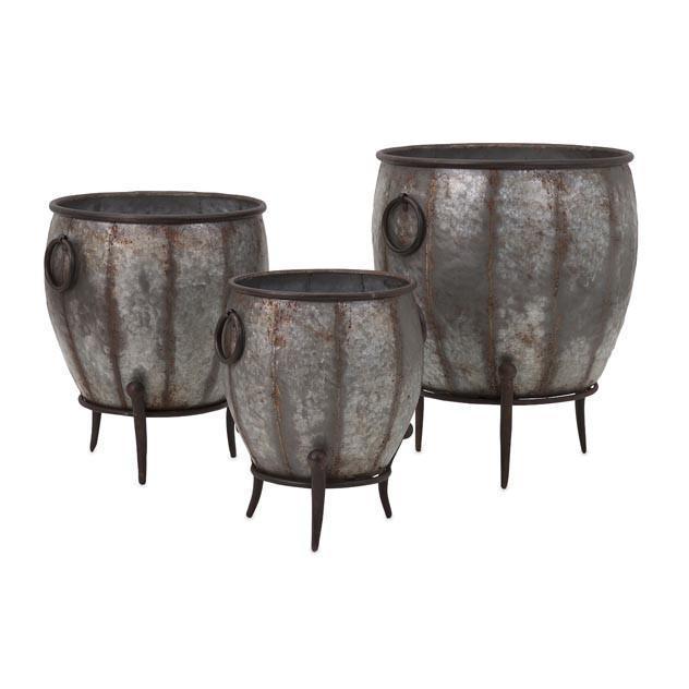 Galvanized Planters On Stand -Set Of 2