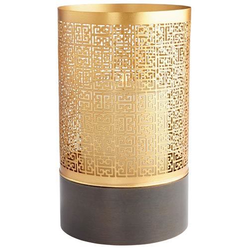 Versailles Gold Medium Votive - Iron And Glass , 9.75 Inches Round Design With Quatrefoil Openwork