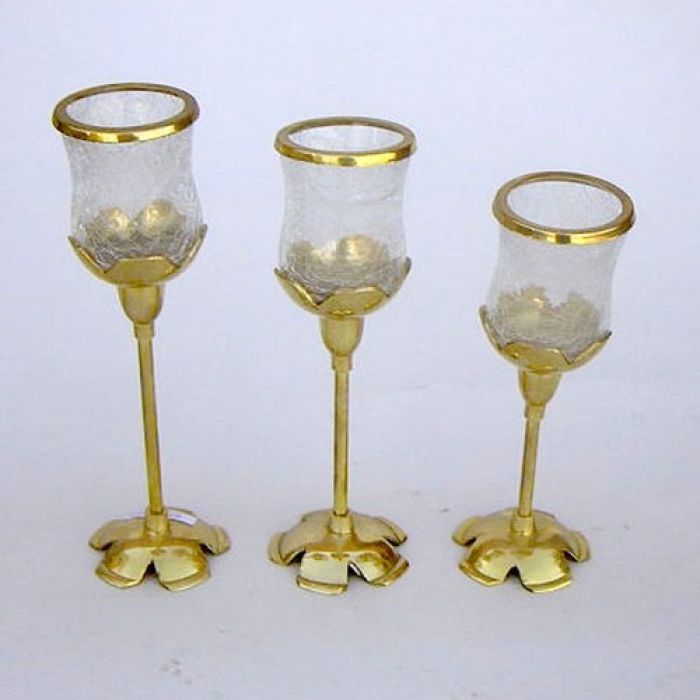 Solid Brass Tulip Candle Holder Set