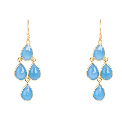 Pear Blue Chalcedony Gemstone Earrings