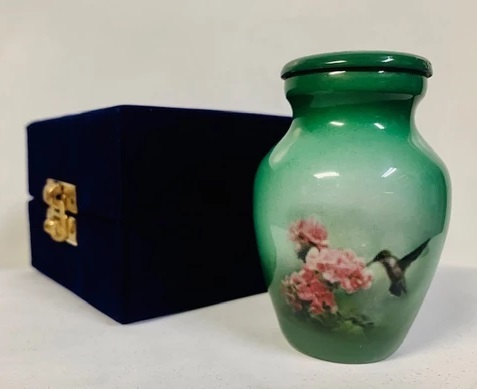 Green Happy Hummingbird Cremation Urn-new