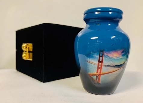 Blue " I Left My Heart " Cremation Urn- New