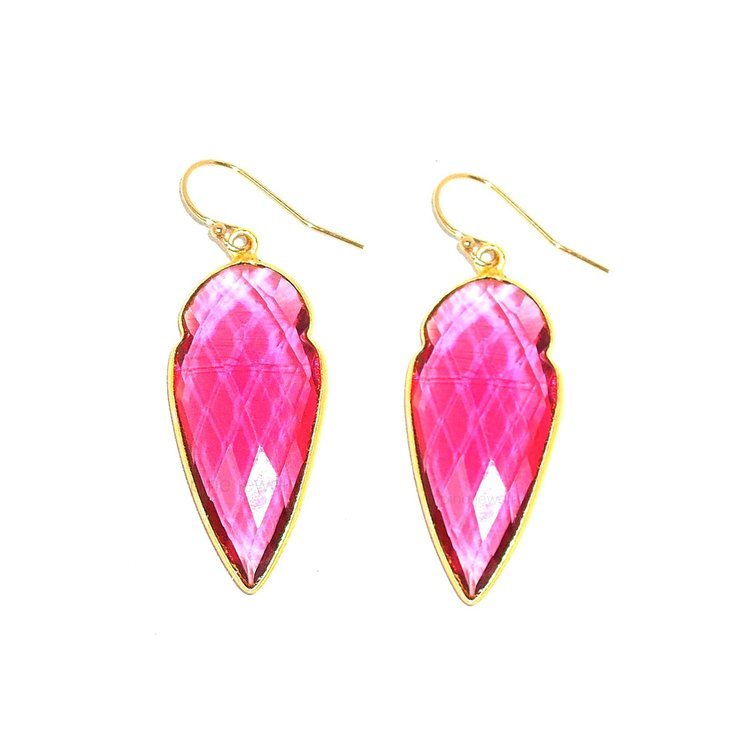 Pear Fuchsia Chalcedony Gemstone Earrings