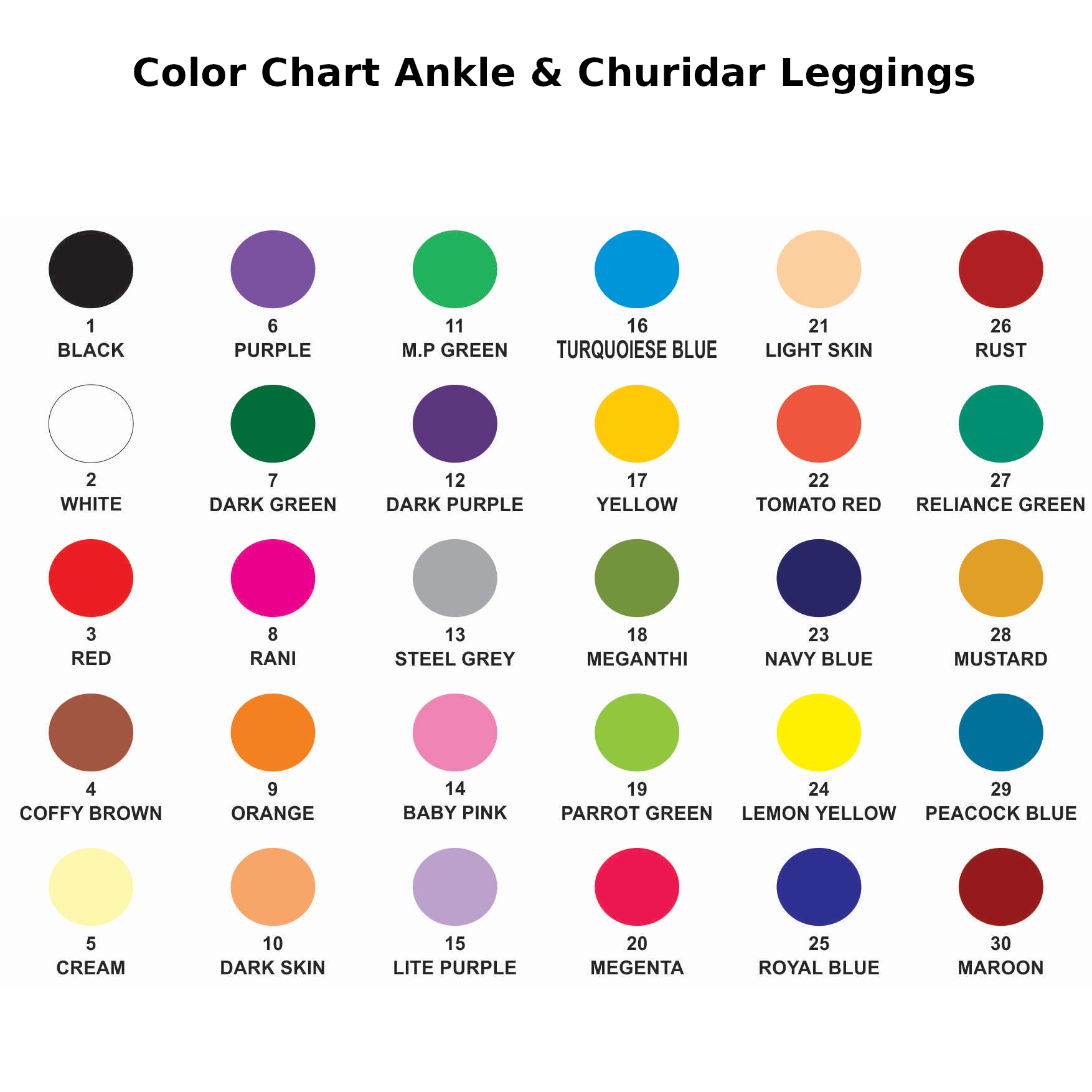 2-way Cotton Lycra Churidar Legging - 150 Gsm , 36 Tc Bio-washed Soft Cotton Fabric, 42" Length, Vibrant Color Range, Anti-wrinkle, No Fade