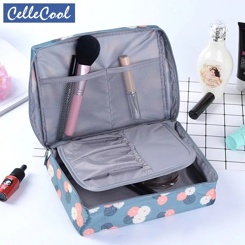 Cosmetics Bags - Polyester Makeup Set, 21x16x8 Cm, Red/green/brown | Waterproof Portable Zipper Travel Organizer With Large Capacity