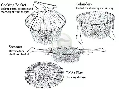 Foldable Kitchen Tool - Stainless Steel 230x100x145mm | Eco-friendly Steam Rinse Strainer Cooking Basket