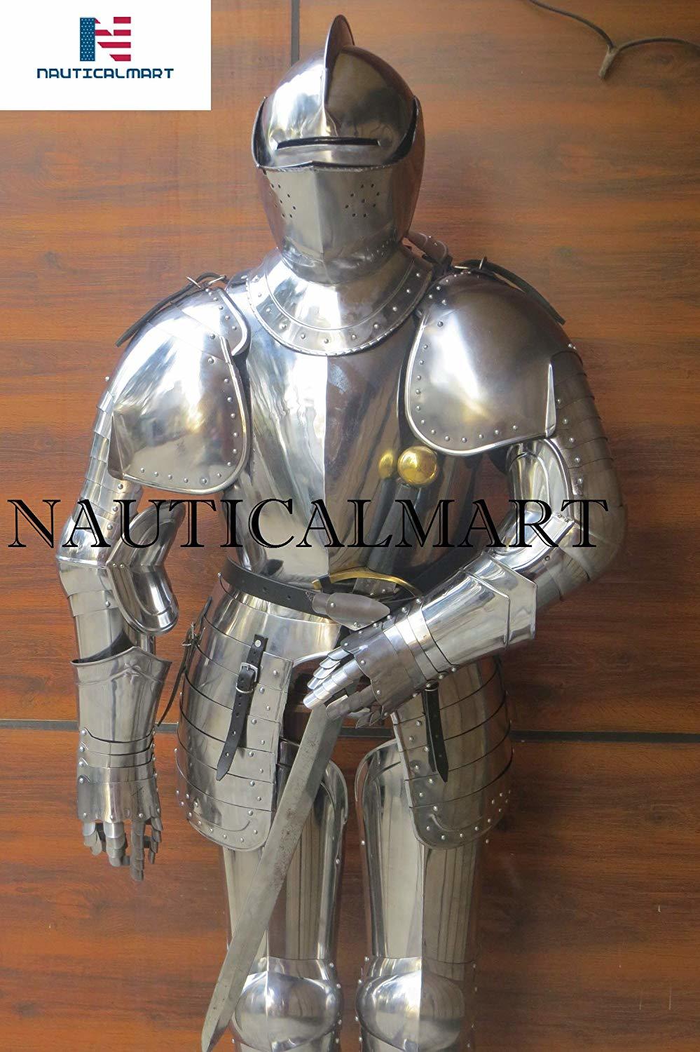 Silver Nauticalmart Italian Full Suit Of Armor Medieval Knight Closed Helmet Costume With Sword