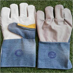 Leather Jeans Fabric Hand Gloves - Cowhide Leather, Free Size, Blue Color | Unisex, No Lining, Ideal for General Material Handling in Autumn