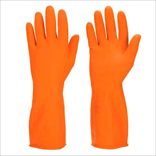 Rubber Hand Gloves - Orange Full Finger | Washable, Plain Pattern, Durable Rubber Fabric