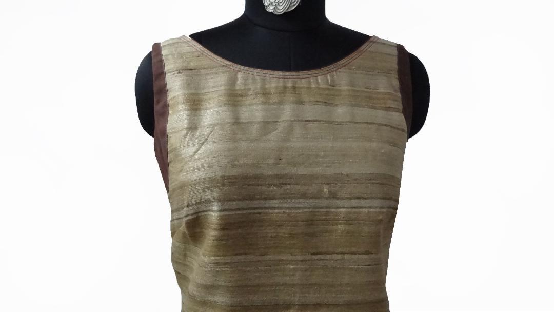 Natural Tassar Silk Tunic With Boat Neck Line