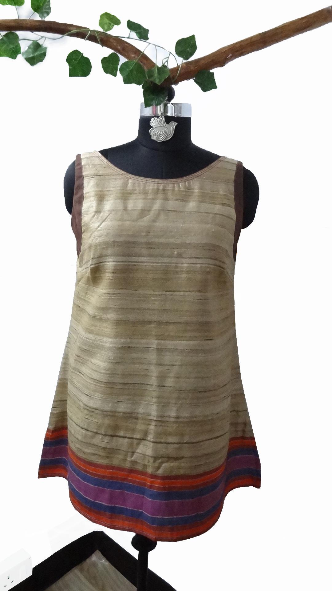 Natural Tassar Silk Tunic With Boat Neck Line