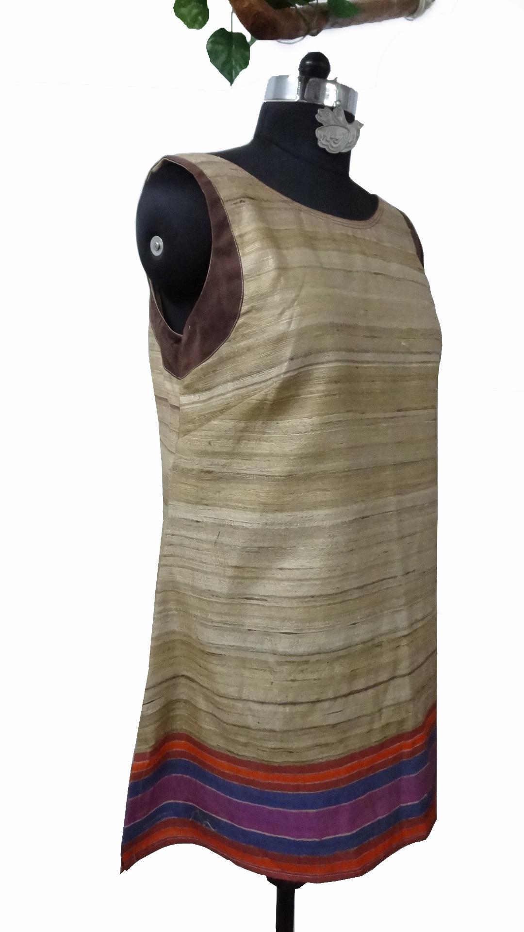 Natural Tassar Silk Tunic With Boat Neck Line