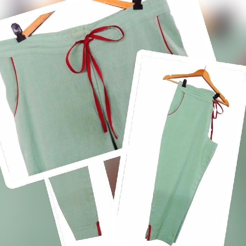 Cotton Trouser - Green, Tapered Fit With Drawstring Waist And Ankle Length, Featuring Front Pockets