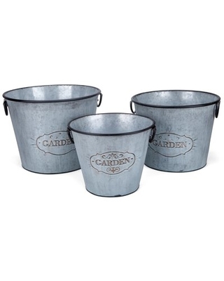 Galvanized Iron Planter Set - 4 Oval Round Shapes | Elegant Trellis Design, Durable Grey Finish, Perfect For Garden Decoration