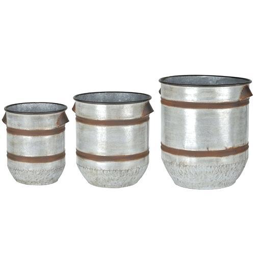 Galvanized Iron Planter Set - 4 Oval Round Shapes | Elegant Trellis Design, Durable Grey Finish, Perfect For Garden Decoration