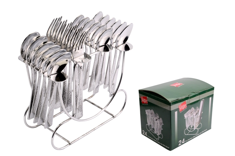 Silver Shapes Hammer Stand Cutlery Set With Baby Spoon 24 Pcs