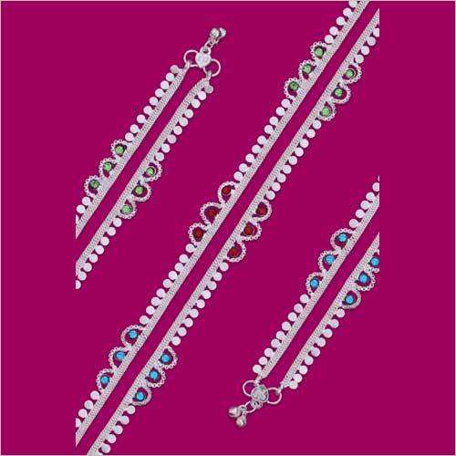 Silver Plated Anklets - Alloy Material, Colorful Stone Detailing, Lightweight Design, Skin Friendly, Durable And Maintenance Free