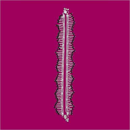 89 No Crystal Mandir Anklet - Alloy Material, Extremely Lightweight | Silver Polish With Black Stone, Elegant Design For Festive & Casual Wear