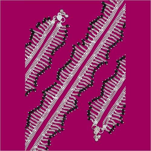 89 No Crystal Mandir Anklet - Alloy Material, Extremely Lightweight | Silver Polish With Black Stone, Elegant Design For Festive & Casual Wear