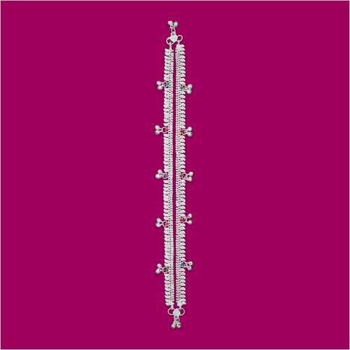 Rasgulla Kairi Chandak Mathri Anklet - Alloy, Silver Polish With Black Stone , Traditional Accessory For Women & Dancers, Feminine Ethnic Charm