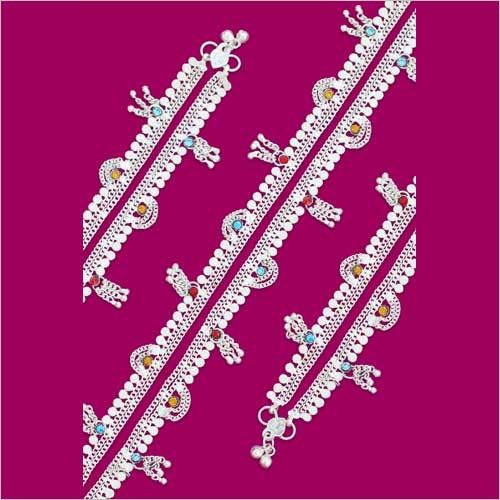 Double Karab Chandak Tukada Toran Stone Anklet - Alloy Material, Adjustable Fit, Silver Polish With Black Stone | Exquisite Double-layered Design, Cultural Elegance