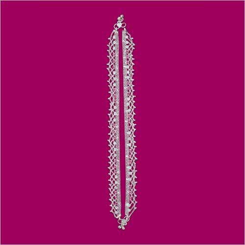 Designer Payal - Alloy Material With Silver Polish And Black Stone | Encrusted With Pink And White Stones, Soundless With Removable Bells