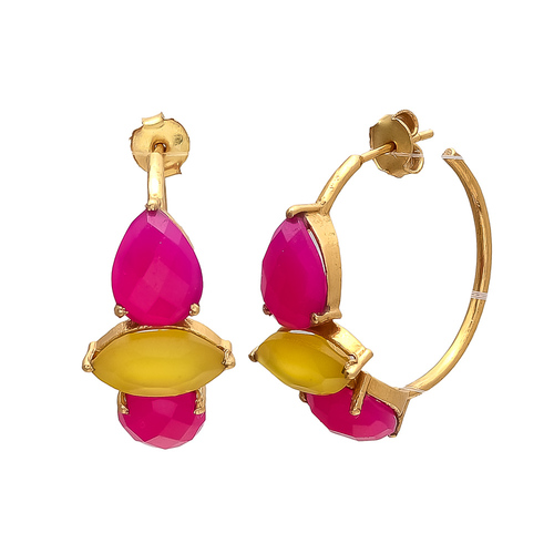 Fuchsia & Yellow Chalcedony Gemstone Earrings