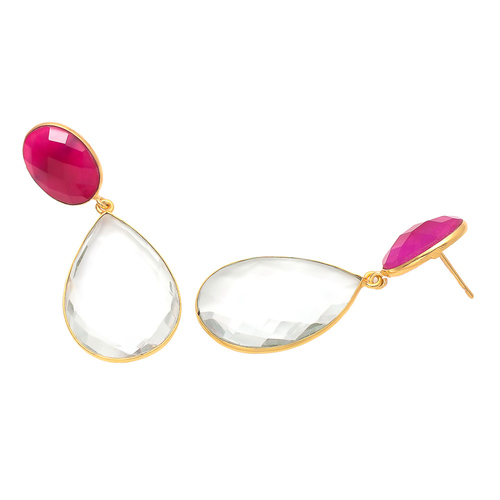 Pear Crystal & Fuchsia Chalcedony Gemstone Earrings