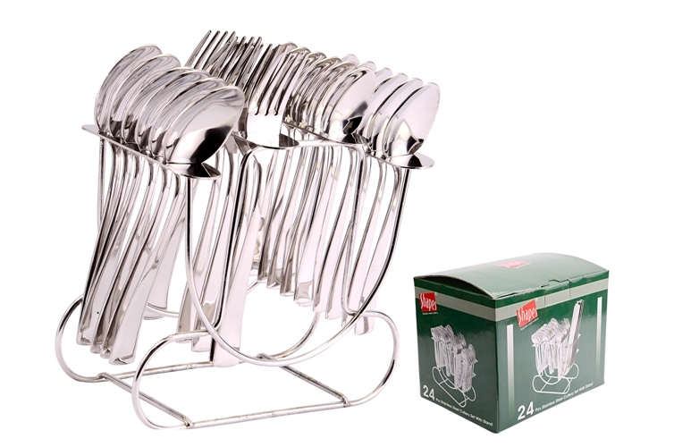 Shapes Artic Stand Cutlery Set - 24 Pcs, Stainless Steel Material, Silver Color, Elegant Mirror Finish, Durable Design For Everyday Use, Includes Baby Spoon