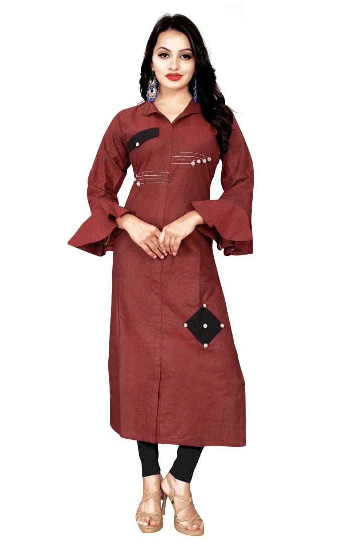Cotton Kurti - Soft Cotton, Available Sizes M(38)-xxl(44), Colors: Sky, Brown, Light Yellow, Purple, Neck Type: Collar, Length: Up To 47 Inch, All Season Wear