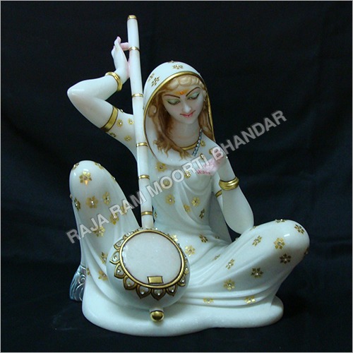 Saint Mira Bai Statue - White Marble, Customized Size, Golden and White Finish | Folk Art Design, Intricate Carvings, Home Decoration Use
