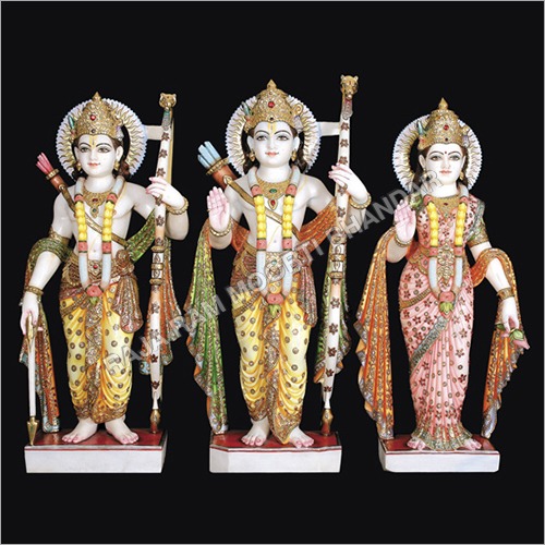 Painting White Marble Shree Ram Darbar Statue