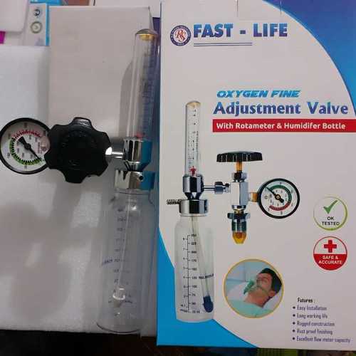 Medical Fast-Life Rotameter with Humidifier Bottle - Steel, 5/8 14 RH Outlet Connection, 1/4 19 RH Inlet Gauge: 300LB/IN2, White & Yellow, Black | Manual Operation, Portable, Wall Mounted, Real-Time Oxygen Use