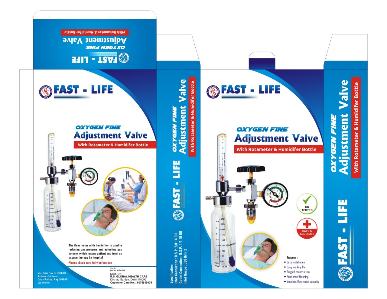 White & Yell0w Medical Fast- Life Rotameter With Humdifier Bottale
