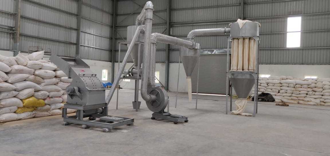 Automatic Husk Grinding Machine - Cast Iron, Plc Control System | Features: Pneumatic System, Blower, Dust Collector, Airlock Valve, Double Cyclone Tank, 1 Year Warranty