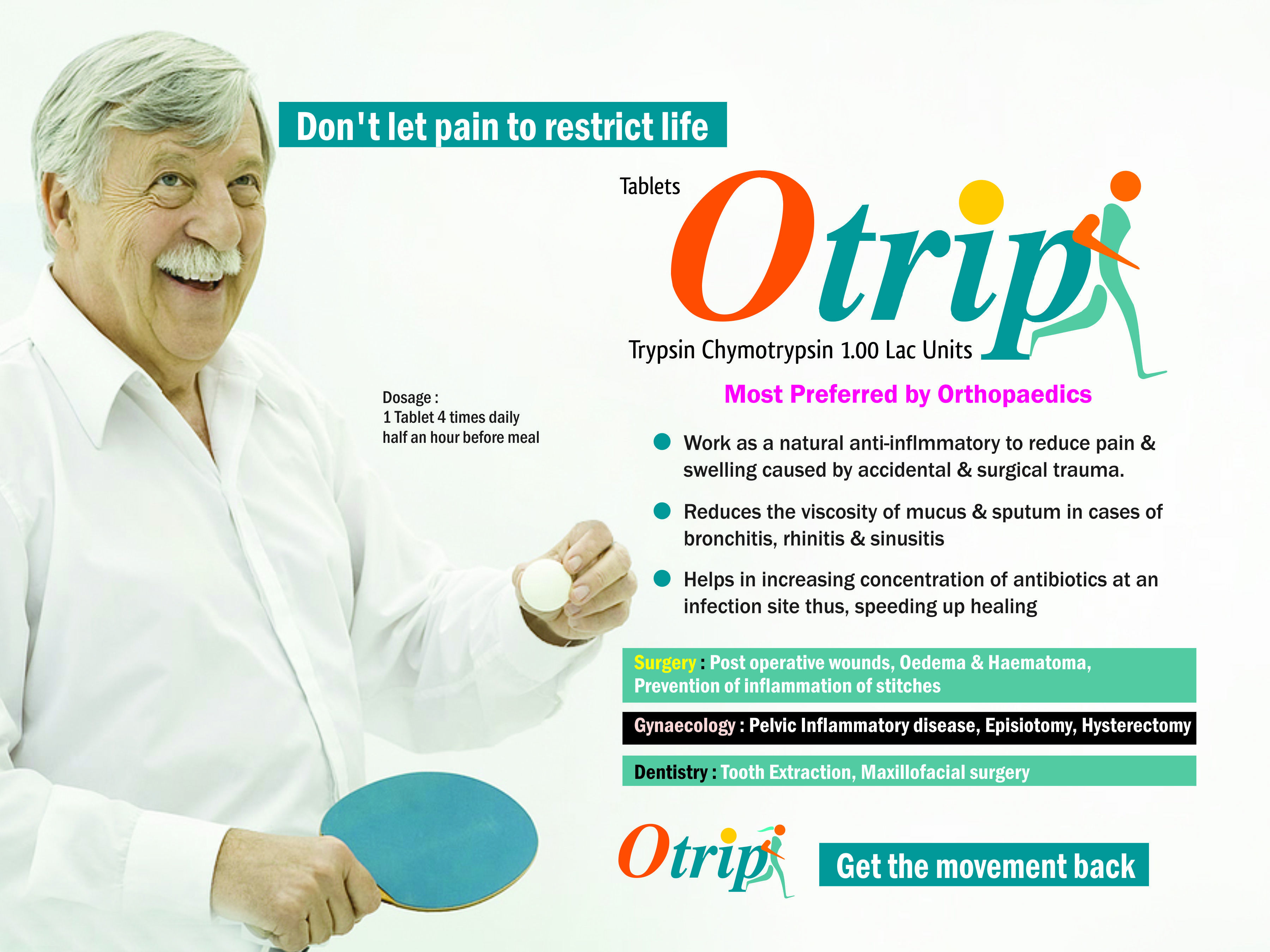 Trypsin-chymotrypsin 1.00 Lac Units General Medicines