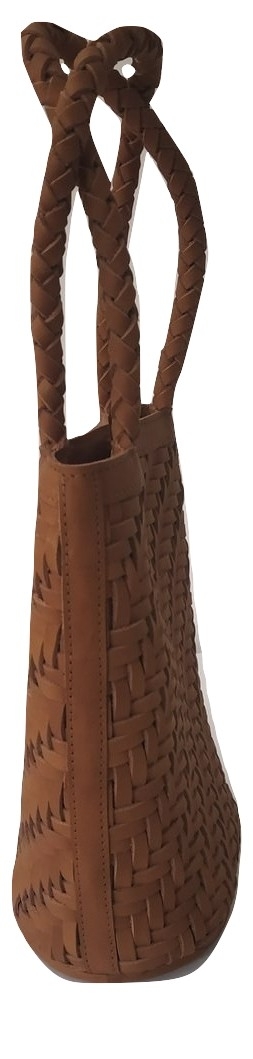 Tan Brown Leather Weaved Handbag