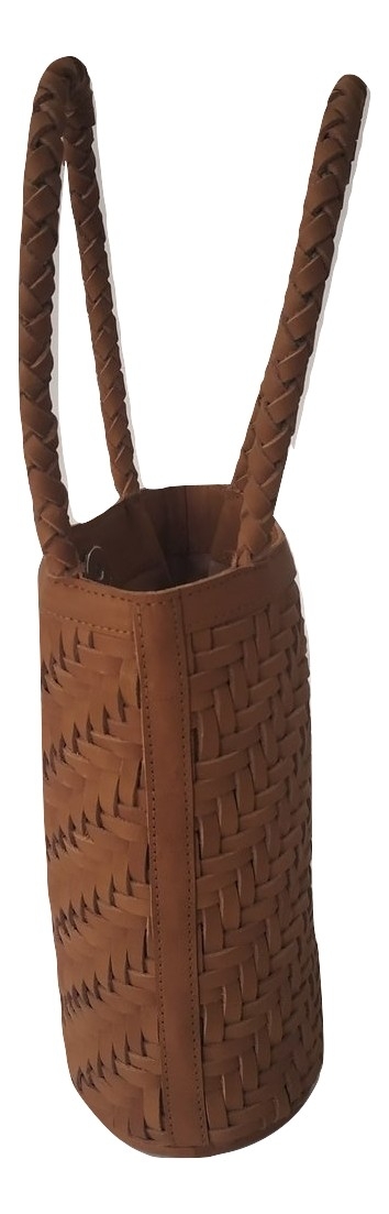 Tan Brown Leather Weaved Handbag