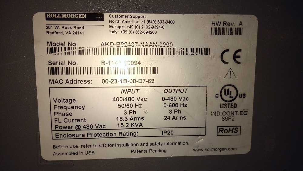 Kollmorgen Servo Drive Akd-b02407-naan-0000