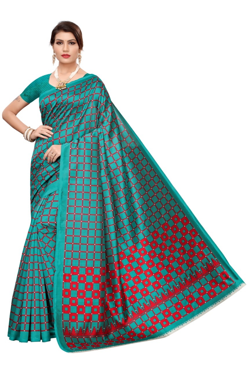 Art Silk Checks Saree - 5.5 Mtr Length, 0.8 Mtr Blouse | Premium Art Silk Fabric, Seasonal Versatility For All Occasions