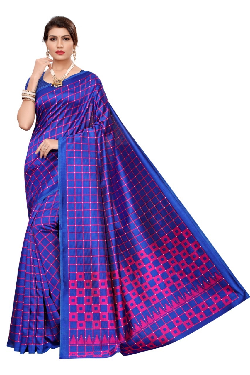 Art Silk Checks Saree - 5.5 Mtr Length, 0.8 Mtr Blouse | Premium Art Silk Fabric, Seasonal Versatility For All Occasions