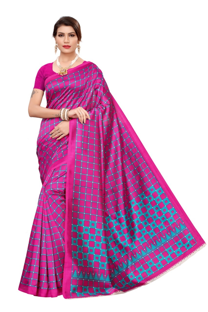 Art Silk Checks Saree - 5.5 Mtr Length, 0.8 Mtr Blouse | Premium Art Silk Fabric, Seasonal Versatility For All Occasions