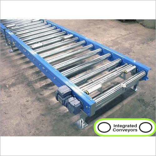 Industrial Roller Conveyor - Mild Steel, Incline Design, Live Powered Mechanism | Blue and Silver Finish, Flexible Configurations, Efficient Material Handling