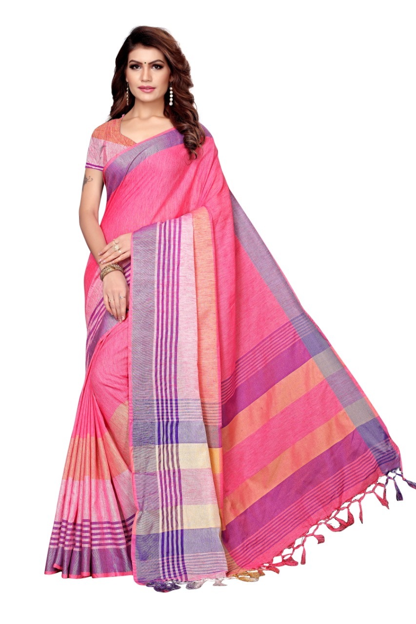 New Design Linen Sree With Jhalar - Linen Material, 5.5 Mtr Length, 0.8 Mtr Blouse | Versatile For Rainy, Spring, Summer, Winter Seasons, Unique Indian Style