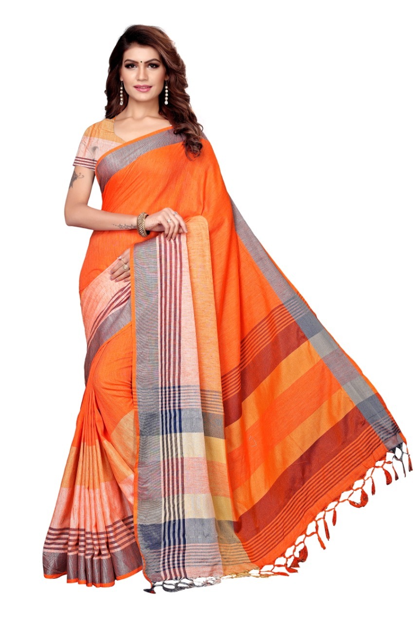 New Design Linen Sree With Jhalar - Linen Material, 5.5 Mtr Length, 0.8 Mtr Blouse | Versatile For Rainy, Spring, Summer, Winter Seasons, Unique Indian Style