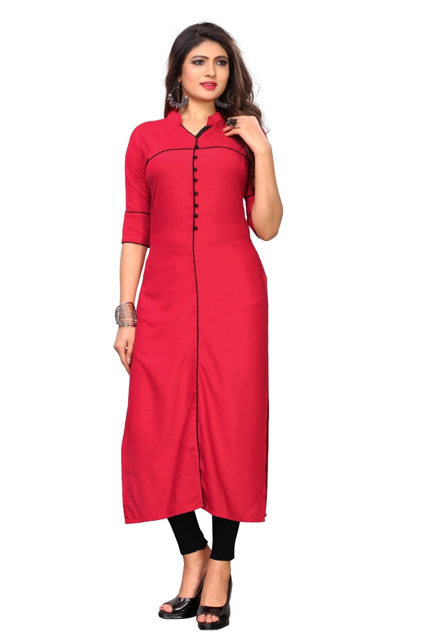 Women's Soft American Crepe Kurti - Rayon Fabric, Full Stitched, Available In M To 3xl, Half Sleeve, Collar Neck, 39-47 Inch Lengths, Casual & Formal Wear