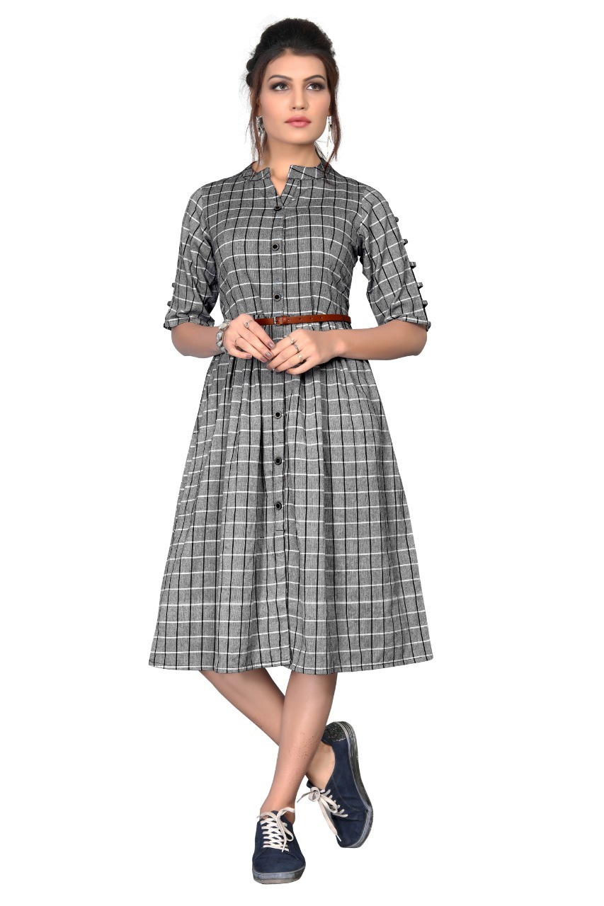 Stylish Short Checks Kurti (Onepiece) Length: 41-42 Inch Inch (In)