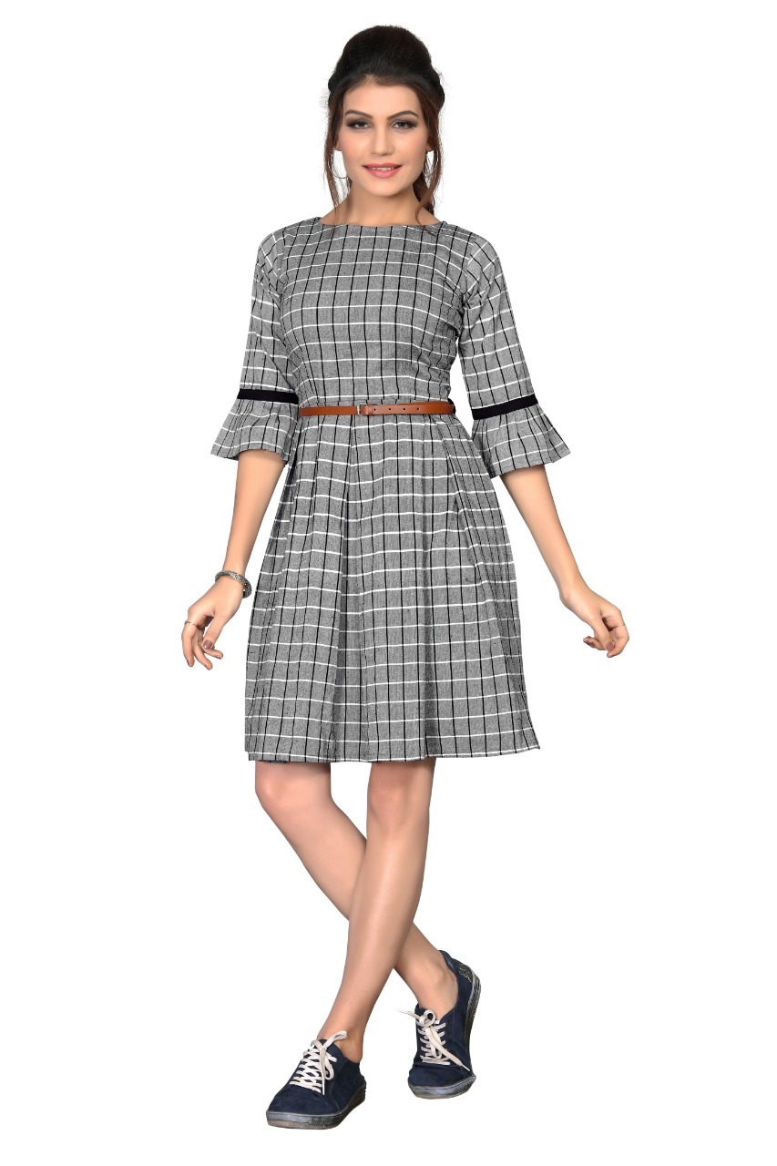 Stylish Short Checks Kurti (Onepiece) Length: 41-42 Inch Inch (In)